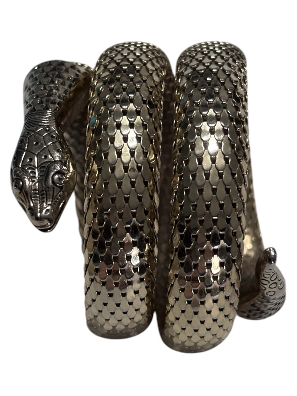 Vintage Whiting & Davis Egyptian Gold Tone Snake Triple Coil Mesh Wrap Bracelet